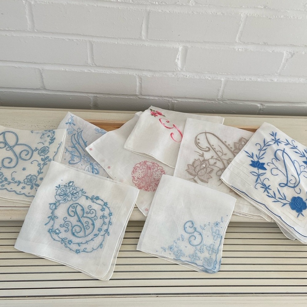 vintage antique hand embroidered initial womens ladies handkerchief